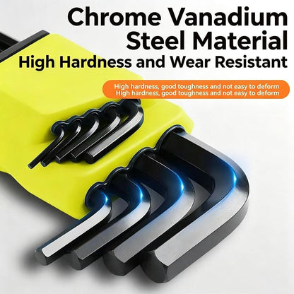L-Shaped Ball-End Hex Wrench Set - S2 Hardened Long-Length Hex Socket Screwdriver Tool with 6-Point Design for Precision Fastening