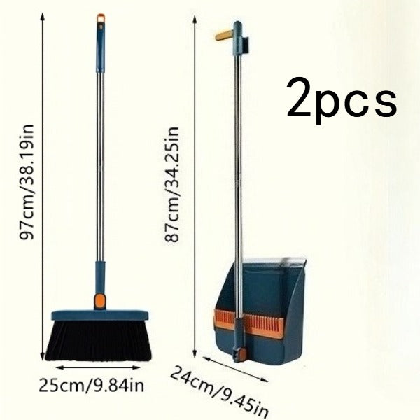 Broom and Dustpan Set, Long Adjustable Handle Broom Dustpan Combo with Dustpan Teeth to Clean Hair Suitable for Home Kitchen Office Hall Floor