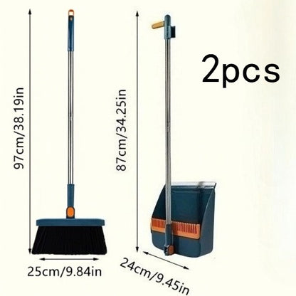 Broom and Dustpan Set, Long Adjustable Handle Broom Dustpan Combo with Dustpan Teeth to Clean Hair Suitable for Home Kitchen Office Hall Floor