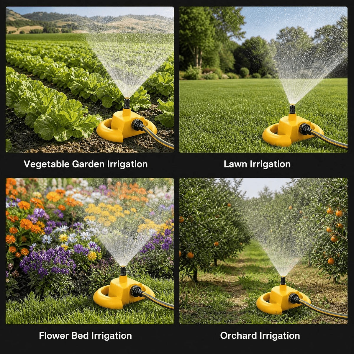 Garden Sprinkler with Hose Set, 360° Automatic Rotating Water Sprinkler with 20m PVC Hose Pipe & 1/2' Connectors, Yellow Black ABS Plastic, for Yard Lawn Irrigation Grass Watering