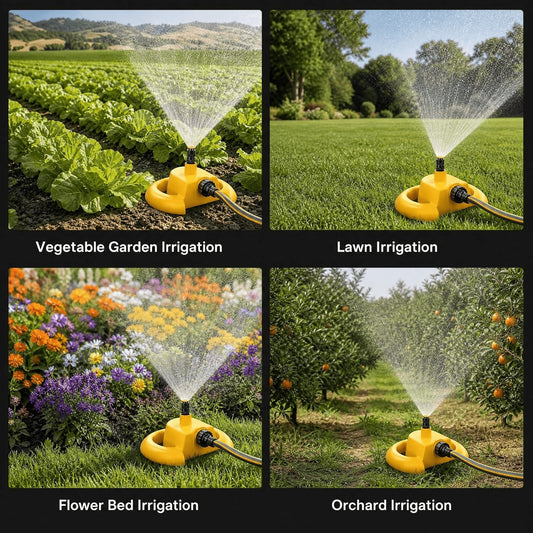 Garden Sprinkler with Hose Set, 360° Automatic Rotating Water Sprinkler with 20m PVC Hose Pipe & 1/2' Connectors, Yellow Black ABS Plastic, for Yard Lawn Irrigation Grass Watering