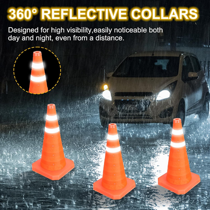 3PCS-Safety Cones Traffic Cones, 17.7"*9.6" Foldable Pop-Up Road Cone with High Visibility Reflective Strips Weatherproof, Orange Waterproof Fabric & Plastic Base, for Vehicle Emergency Parking Control