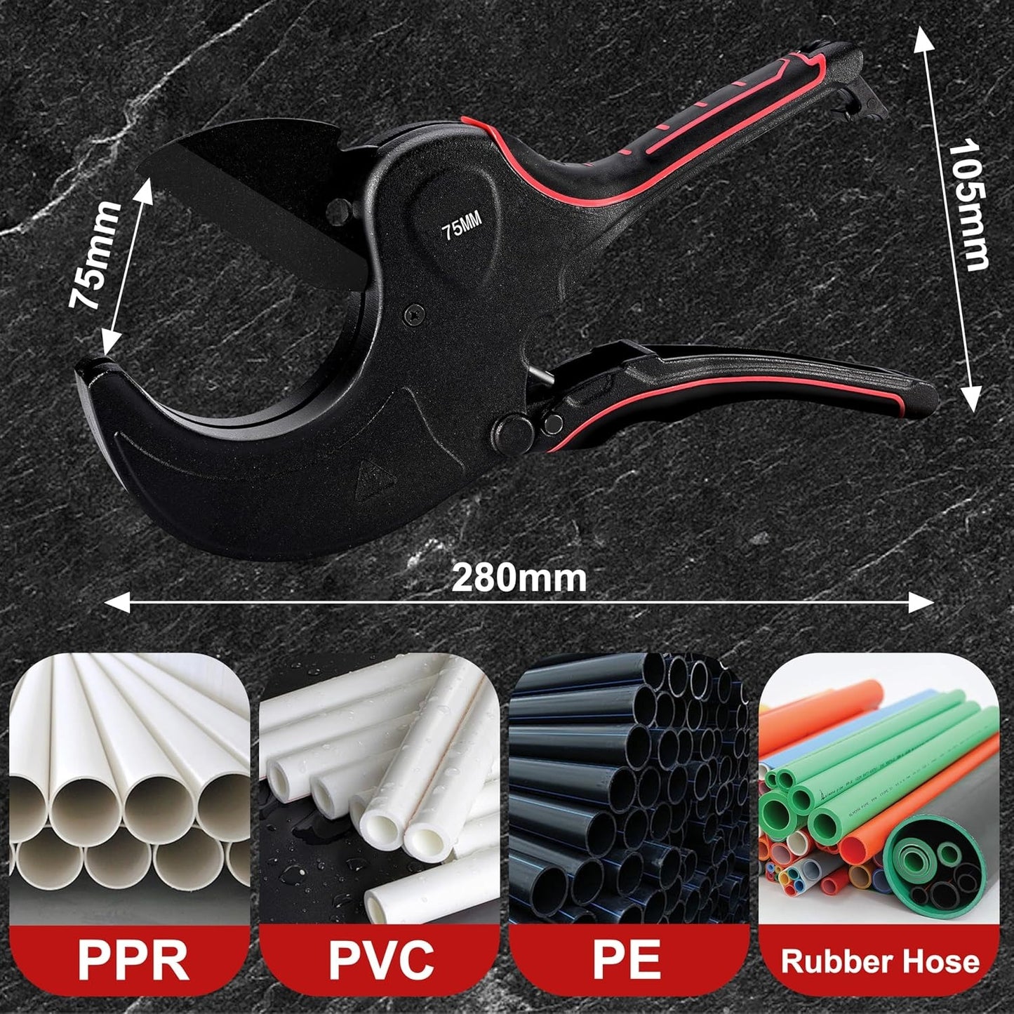 Professional PVC Pipe Cutter - Self-Locking Ratchet Pipe Cutting Tool for Hot-Melt Tubes, Durable Water Pipe Shears for Precise Pipe Cutting