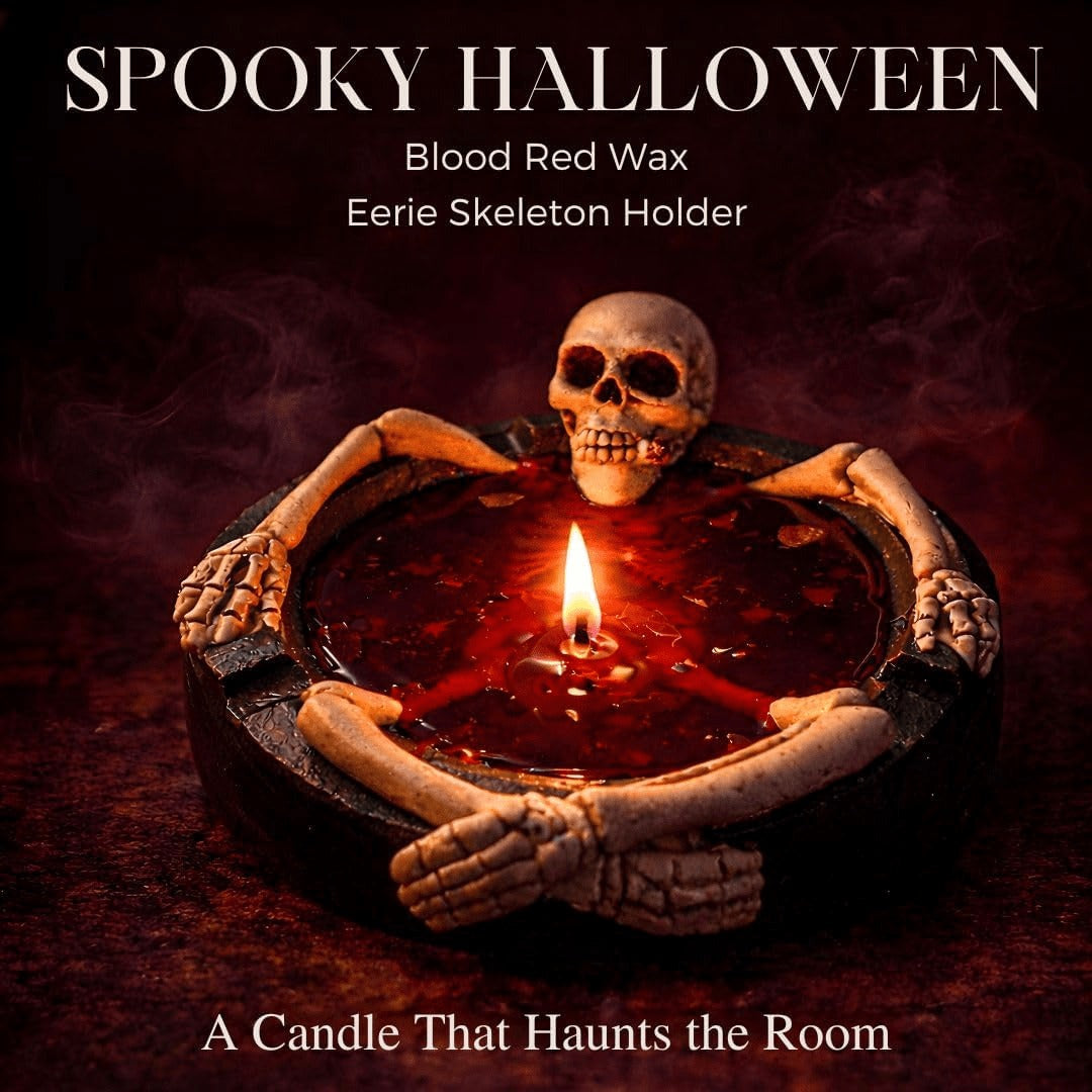 Skeleton Halloween Scented Candle, 13.5oz (385g) Spooky Decorative Skull Bowl Candle, Soy Wax Blend with Cotton Wick, Gothic Halloween Home Decor Centerpiece – Paris in Reverse Scent