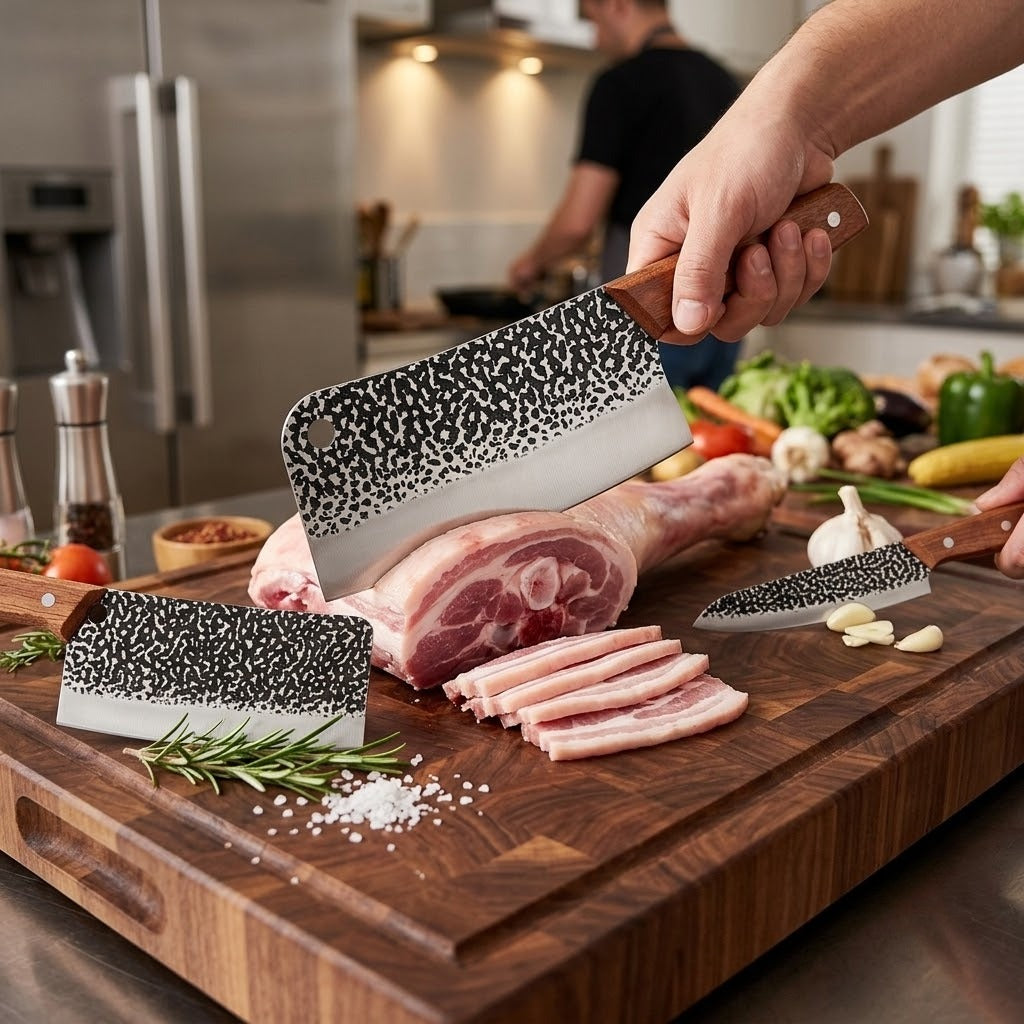 3-Piece Professional Kitchen Knife Set - Ultra-sharp high-carbon stainless steel chef's knife, carving knife, slicing knife, and utility knife, suitable for home and travel use, a perfect gift for men and an excellent Christmas present.