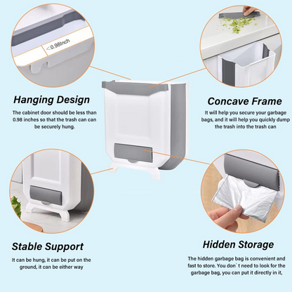 Hanging Trash Can for Kitchen Cabinet Door, Collapsible & Wall Mounted Space Saving Waste Bin, 3 Colours Durable PP Plastic, for Kitchen Bathroom Car Office Household Cleaning