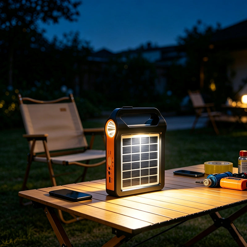 Portable Solar Power Bank Power Station, Mini Solar Lighting System With Replaceable Lithium Battery, USB Output For Charging Cellphone, Built-in Torch Light, Optional UFO LED Bulb For Household Outdoor Camping Power Failure Emergency Supply
