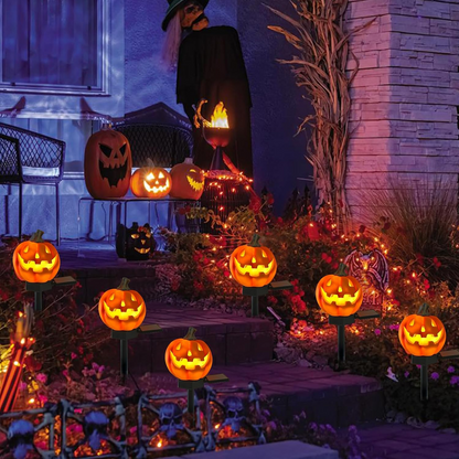 Solar Pumpkin Lights, 3 & 6 Pack 15.5"*3.15" Halloween Pathway Stake Lights Waterproof Solar Powered Jack-O'-Lantern, Orange & Black Plastic, for Outdoor Lawn Yard Garden Spooky Decor