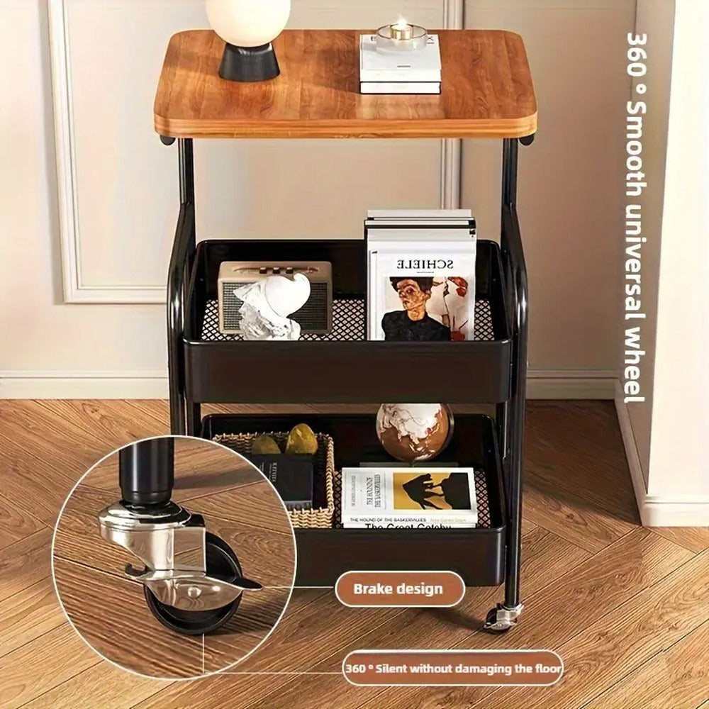 3-Tier Rolling Cart in Black & White - Multi-Functional Desktop Organizer for Snacks, Books & More | Ideal for Home or Office | Durable Metal Frame Kitchen Storage Solution