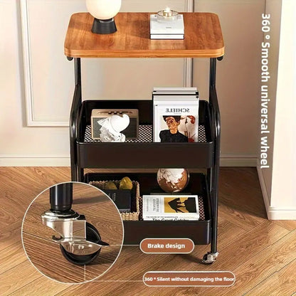 3-Tier Rolling Cart in Black & White - Multi-Functional Desktop Organizer for Snacks, Books & More | Ideal for Home or Office | Durable Metal Frame Kitchen Storage Solution