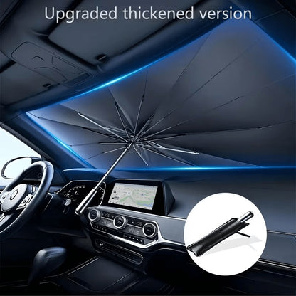 Car Windscreen Sun Shade Umbrella, Large Size 99% UV Ray Heat Blocking Foldable Sun Visor Shield with Pouch, Titanium Silver Coating Metal, for Car Front Window SUV Van Owners