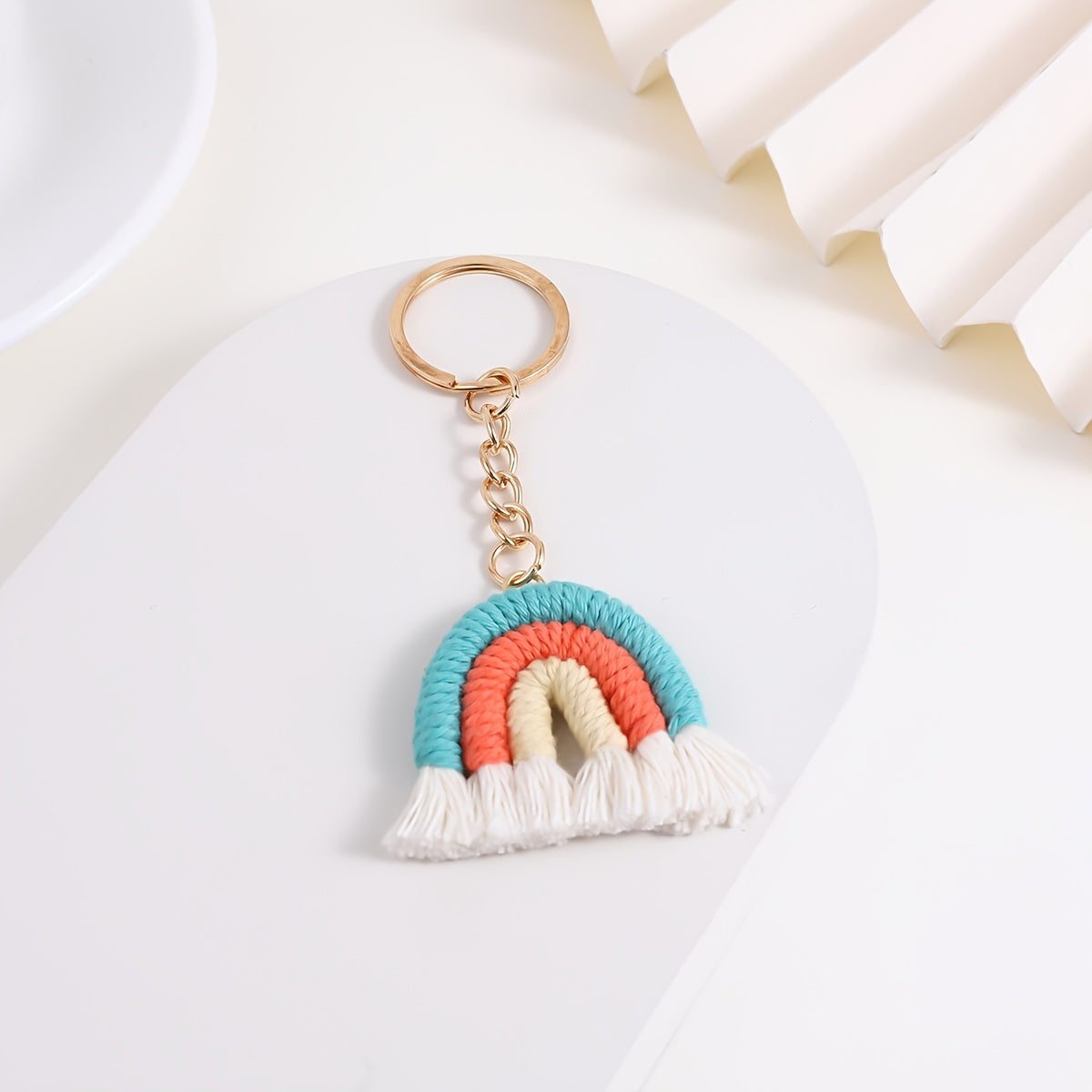 10 Pieces Rainbow Macrame Keychain Weaving Rainbow Tassel Keychains Car Keyring Holder Jewelry for Women