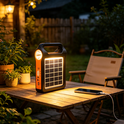 Portable Solar Power Bank Power Station, Mini Solar Lighting System With Replaceable Lithium Battery, USB Output For Charging Cellphone, Built-in Torch Light, Optional UFO LED Bulb For Household Outdoor Camping Power Failure Emergency Supply
