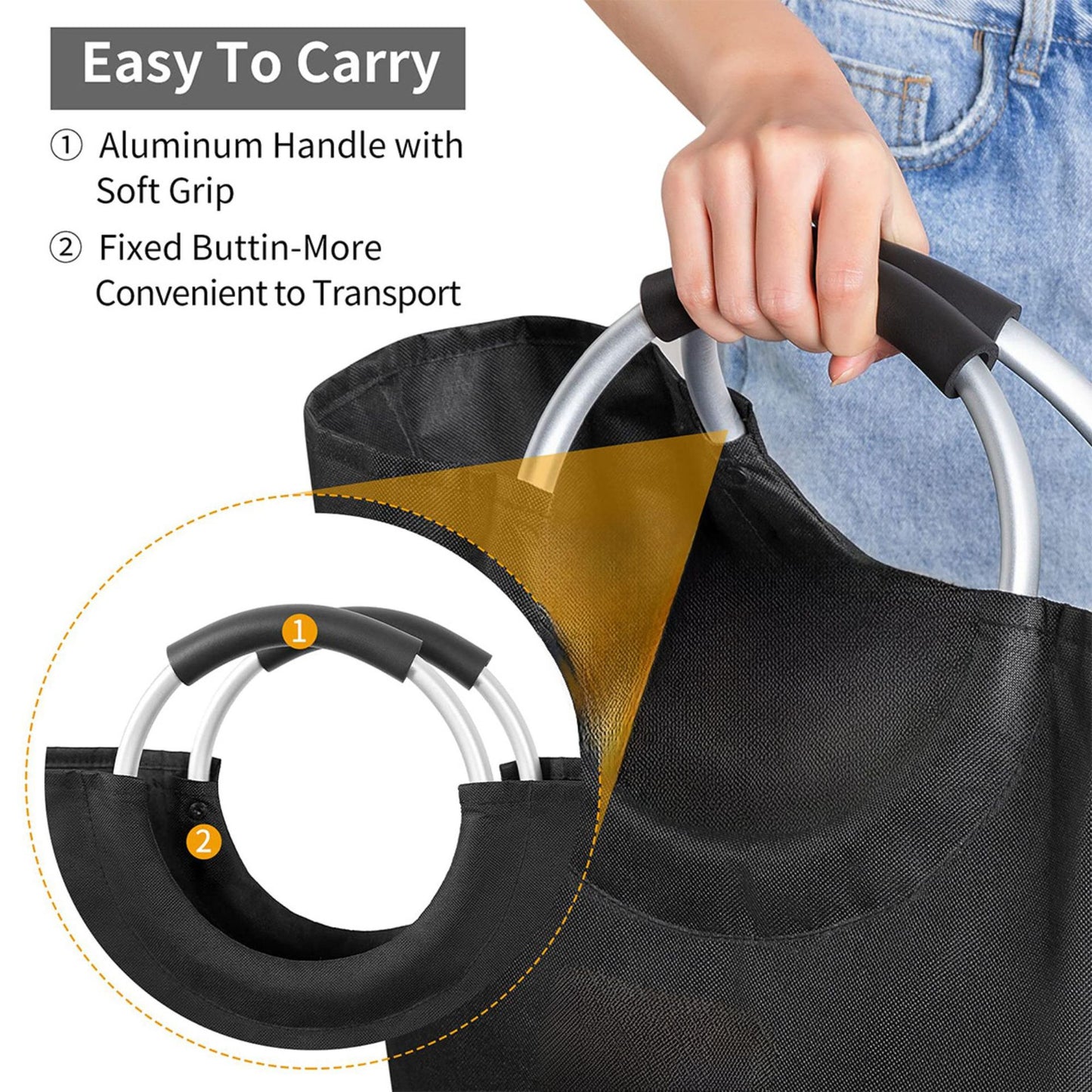 Large-capacity sorting trash can with aluminum handle, three compartments - removable storage basket, collapsible waterproof trash can, suitable for home, kitchen, outdoor camping and yard leaf litter.