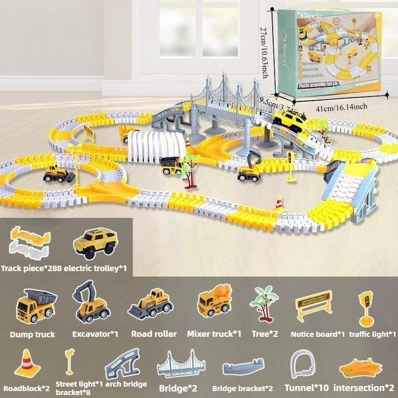Kids Toys 288 PCS Construction Race Tracks Toy for 5 Year Old Boys Girls, Construction Truck Car and Flexible Track Play Set Create A Engineering Road Games Toddler Toys Birthday Gifts