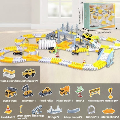 Kids Toys 288 PCS Construction Race Tracks Toy for 5 Year Old Boys Girls, Construction Truck Car and Flexible Track Play Set Create A Engineering Road Games Toddler Toys Birthday Gifts