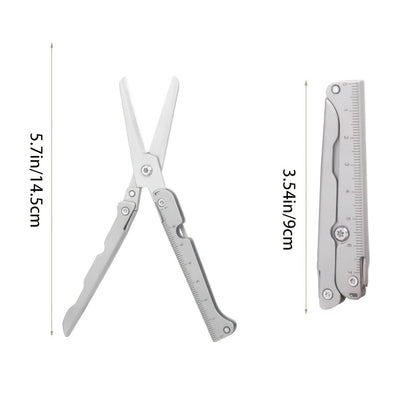 Foldable scissors with measuring ruler - stainless steel mini Travel Scissors portable lightweight EDC scissors multitool suitable for camping survival and outdoor use