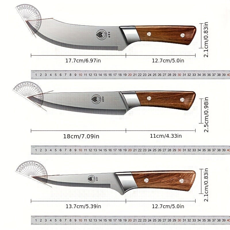 3-Piece Stainless Steel Knife Set (Chef's Knife, Carving Knife, Slicing Knife) - Includes Sheaths; Rust-Resistant, Sharp, Ergonomic Handles; Ideal for Meat, Vegetables, and Fruit; Perfect Christmas Gift.