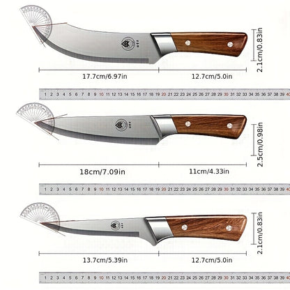 3-Piece Stainless Steel Knife Set (Chef's Knife, Carving Knife, Slicing Knife) - Includes Sheaths; Rust-Resistant, Sharp, Ergonomic Handles; Ideal for Meat, Vegetables, and Fruit; Perfect Christmas Gift.