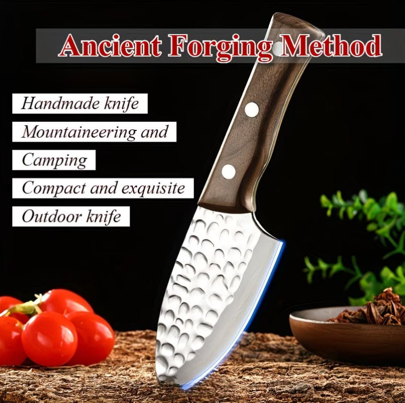 Small wooden handled meat cleaver, Stainless Steel Outdoor Camping Chef's Knife, Ideal for cooking and camping, kitchen knife, fishing gear.