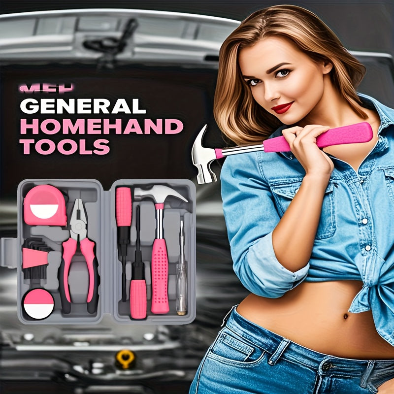 1 set of household tool set/ universal repair tool set for men and women, including hammer, measuring tape, pliers, screwdriver, portable portable tool box, DIY handmade gift for girlfriend, best friend, mother gift