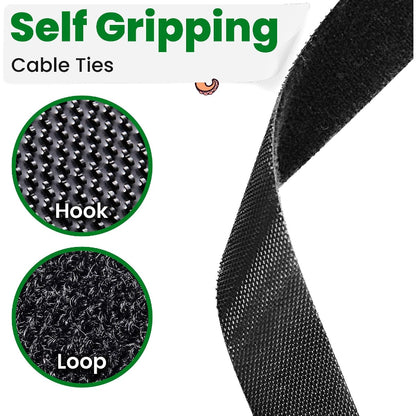 0.5 Inch x 16.5 FT 5PCS Double Sided Hook and Loop Roll Tape | Two Sides, Self Stick, No Adhesive Reusable Cable Ties Wrap for Cable Management, Heavy Duty Extender Straps Long Wire Strips Grey