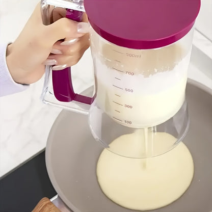 Pancake Batter Dispenser - Kitchen Must Have Tool for Perfect Pancakes, Cupcake, Waffle, Muffin Mix, Cake & Crepe - Baking Supplies for Griddle - Pancake Maker with Measuring Label (Purple)