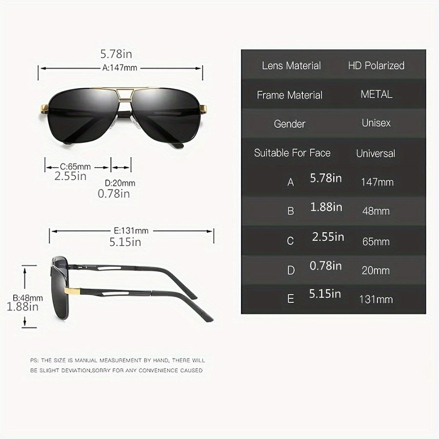 Double Bridge Polarized Sunglasses, Metal Frame UV400 Protection Pilot Sunglasses, Anti-Glare Driving Fishing Outdoor Sports Sun Glasses