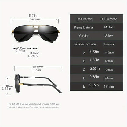 Double Bridge Polarized Sunglasses, Metal Frame UV400 Protection Pilot Sunglasses, Anti-Glare Driving Fishing Outdoor Sports Sun Glasses