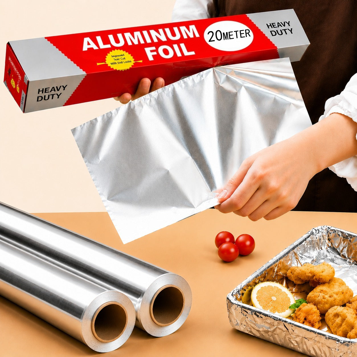 Aluminium Foil Roll, 6/12 Pack (11.8"*20m Each) Heavy Duty Baking Foil Thickened Heat Resistant Food Wrap, Silver Food Grade Aluminium, for Oven Baking BBQ Grilling Food Storage Home Kitchen