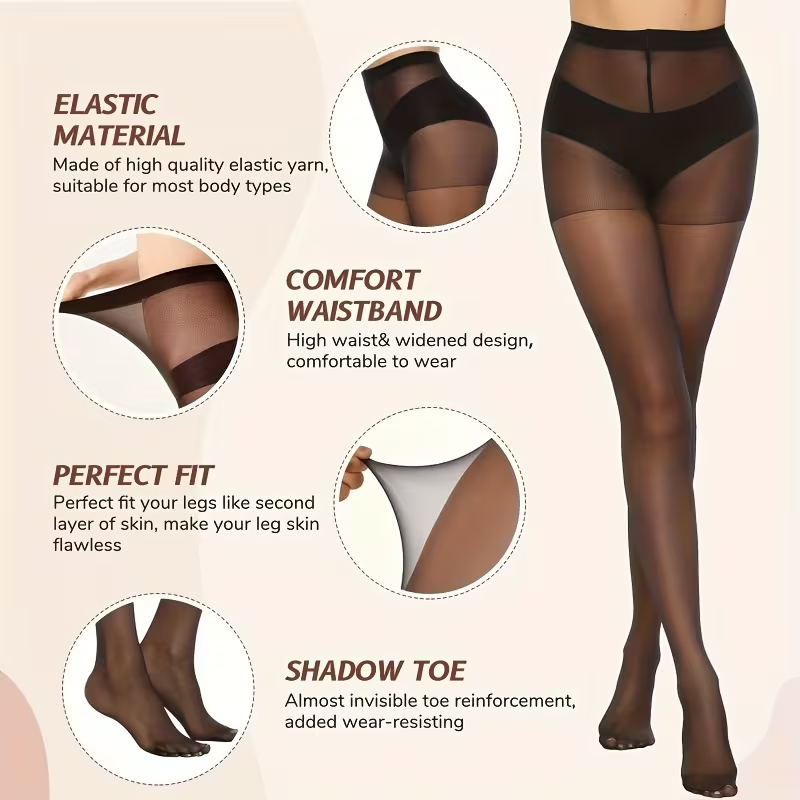 Sheer Tights for Women, 6 Pairs High Waist Control Top Pantyhose Soft Elastic Stretch (Fits 90-120lbs / 40-60kg), Black & Nude Nylon Blend, for Office Work Wear Dress Party Ladies