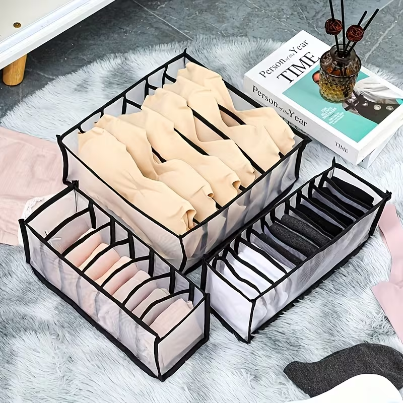 5-Pack Foldable Underwear Organizer, Drawer Divider with 11 Grids, Non-Woven Fabric Storage Box for Socks Bra Closet Organization