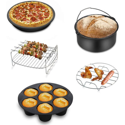 8 Inch Air Fryer Accessories Set of 8 for 3.5Qt-5.8Qt Phillips Nuwave Gowise Gourmia Ninja Dash Air Fryer, with Egg Bites Mold, Pizza Pan, Cake Barrel, Skewer Rack, Silicone Mat, Air Fryer Liners