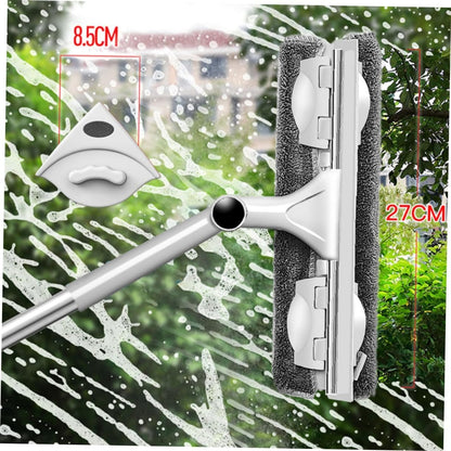 Window Squeegee Long Handle Window Cleaning Tool, 2/3 Section Extendable Pole Glass Cleaner with Microfiber Cloth Head, Adjustable Squeegee for Windows, Shower, Glass Doors, Home Cleaning