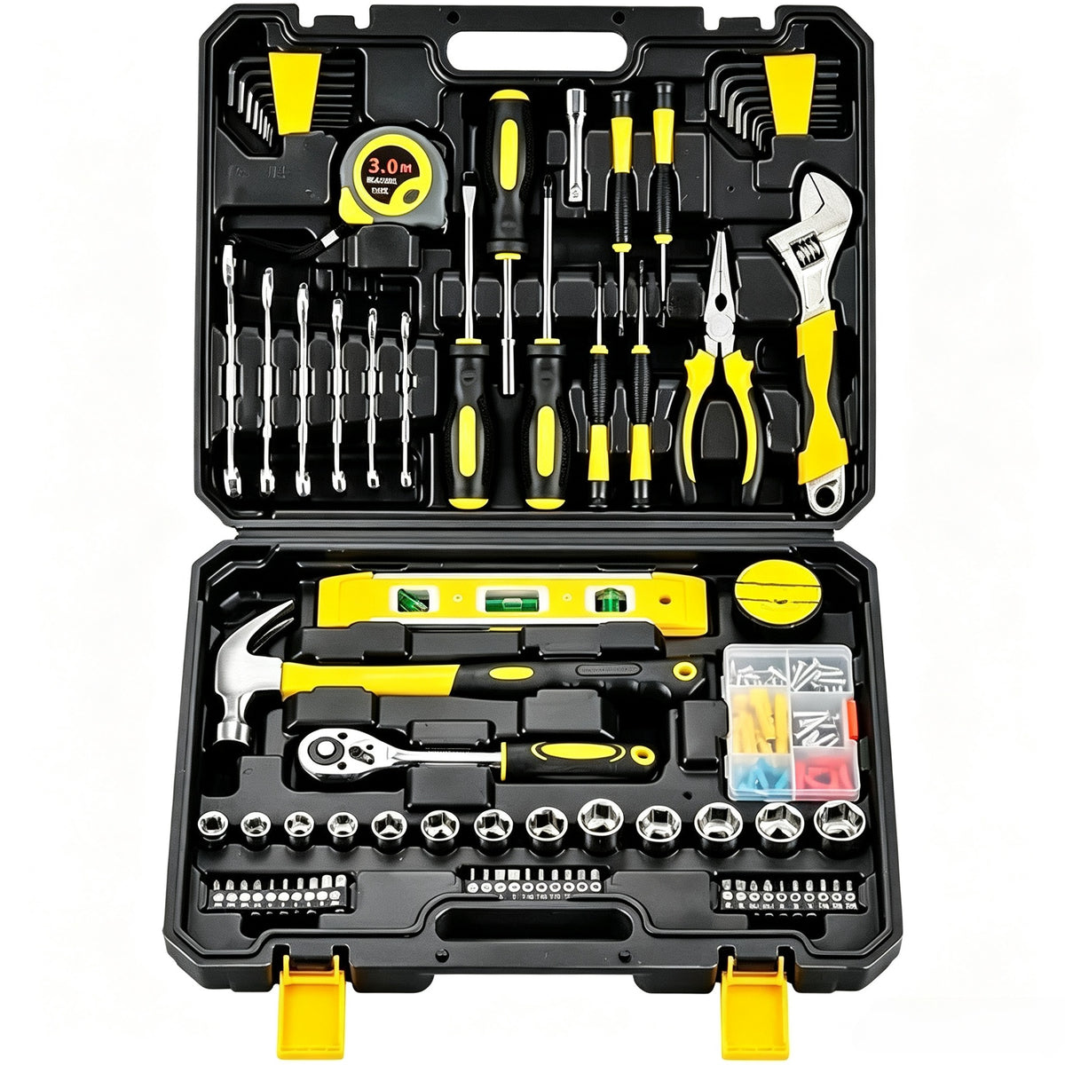 108 Piece Tool Set General Household Hand Tool Kit with Plastic Toolbox Storage Case Socket and Socket Wrench Sets(108-socket Set)