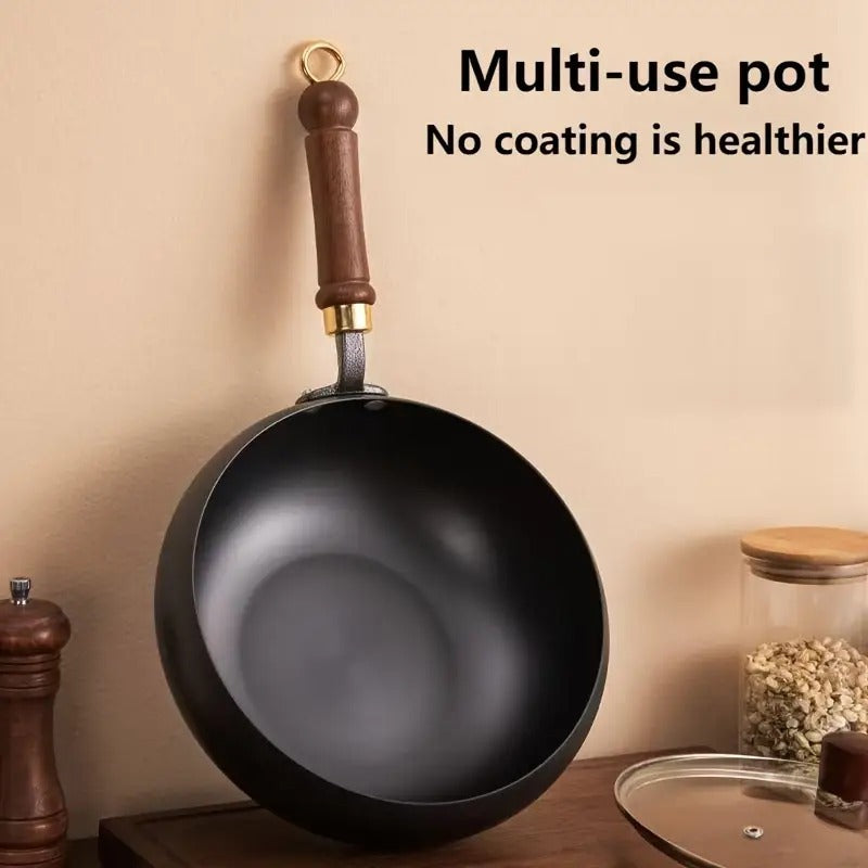 Handcrafted Traditional Cast Iron Skillet with Mirror Non-Stick Coating - Splash-Free Design, Rust Resistant, Durable Structure for Even Heat Distribution - Essential for Healthy Cooking in the Kitchen
