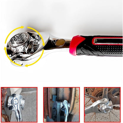 Universal Socket Wrench, 52-in-1 Multi Function 360 Degree Rotating Head (8mm-19mm Metric) Non-Magnetic Spline Socket, Red & Black Cr-V Steel, for Auto Car Repair Home Maintenance Mechanics