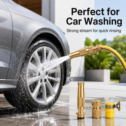 Garden Hose Nozzle, 16.4ft Garden Hose Kit with Adjustable Brass Spray Gun, Universal Connector and Metal Water Hose Fitting, Quick Connect Watering Tool for Garden Irrigation, Car Washing, Patio and Yard Cleaning