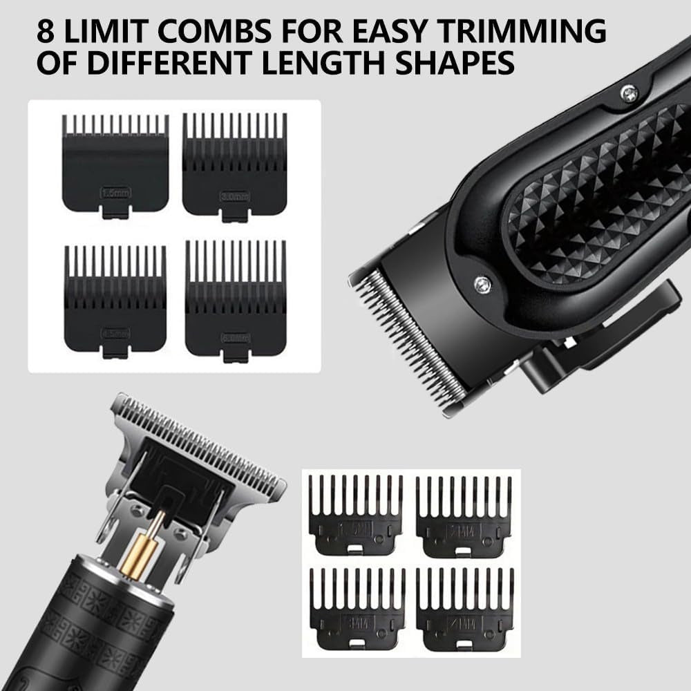 Cordless Hair Clippers for Men, Beard Trimmer & Hair Cutting Kit | 8 Guide Combs, Adjustable Blade, Self Haircut Set, 180/120-Min Runtime, USB Charging, Low Noise, Home Use, Gift for Men