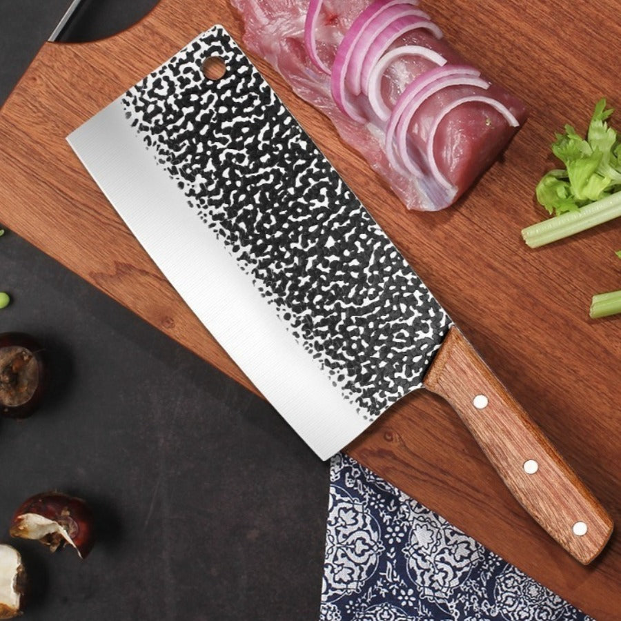 3PCS Butcher Knife and Kitchen Knife Set | Hand Forged Heavy Duty Meat Cleaver, Stainless Steel, Meat Knife, Geat for Home, Camping, BBQ