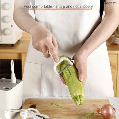 Multi Functional Kitchen Small Tool Set, 6-piece Set with Storage Stand, Fruit Food Tool Combination Set(Includes scissors, paring knife, bottle opener, grater, blender, storage base)