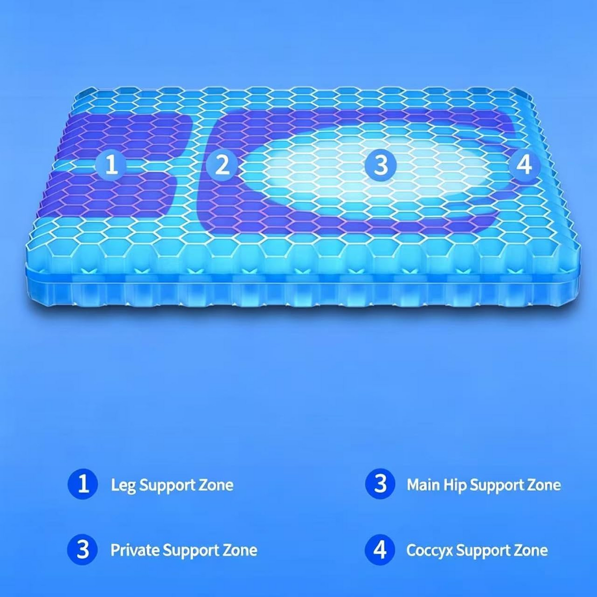 Gel Seat Cushion for Office Chair, 2Pcs Honeycomb Cushion Pad Breathable Pressure Relief, Blue TPE Gel, for Desk Chair Car Seat Wheelchair Long Sitting