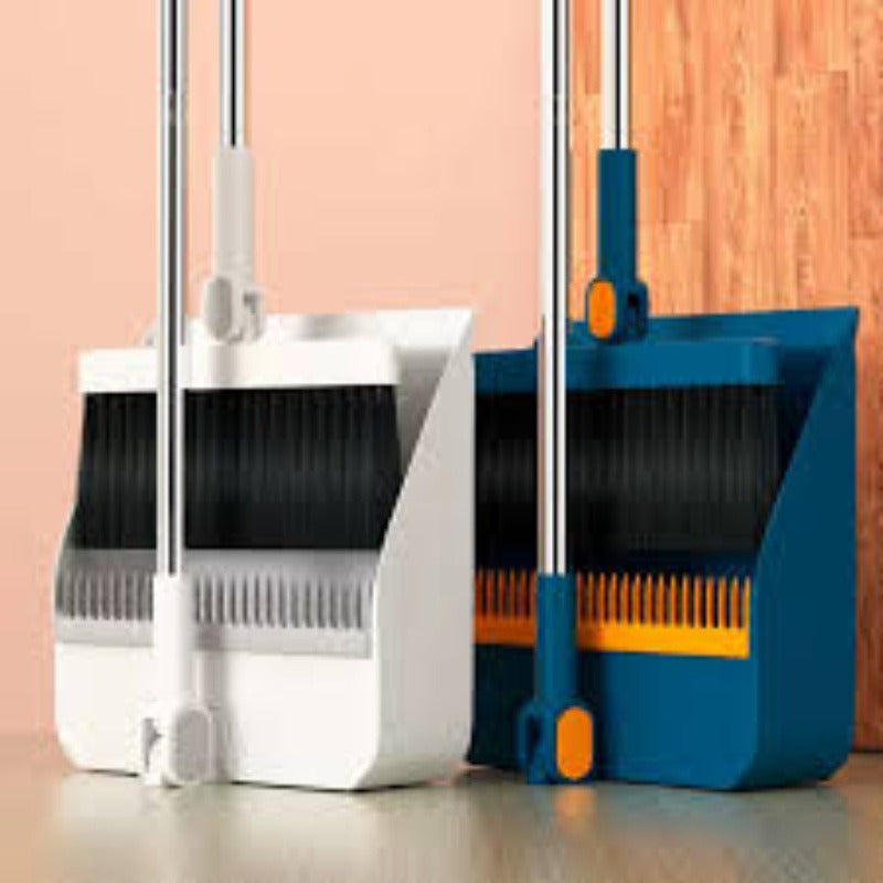 Broom and Dustpan Set, Long Adjustable Handle Broom Dustpan Combo with Dustpan Teeth to Clean Hair Suitable for Home Kitchen Office Hall Floor