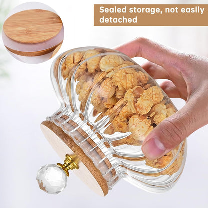 24 OZ Glass Cookie Jars with Lids Decorative Coffee Candy Canisters Halloween Pumpkin Shaped Food Storage Jar with Bamboo Lids Kitchen Jars for Nuts Spice Beans Tea Snack