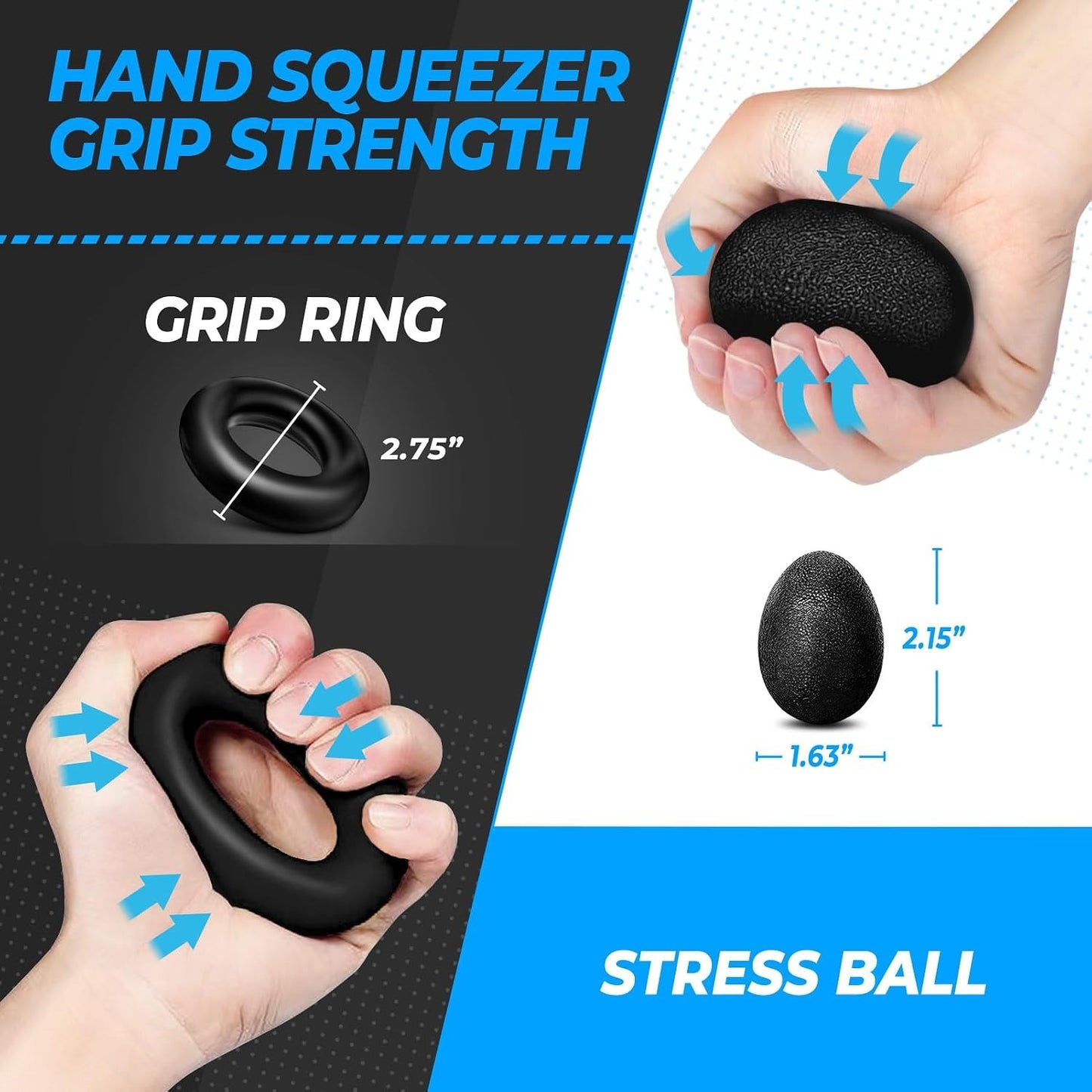 Grip Strength Trainer (5 Pack), Forearm Strengthener, Hand Strengthening Devices, Hand Exercisers for Strength, Finger Strengthener, Wrist Exerciser, Baseball Climbing Calisthenics Basketball