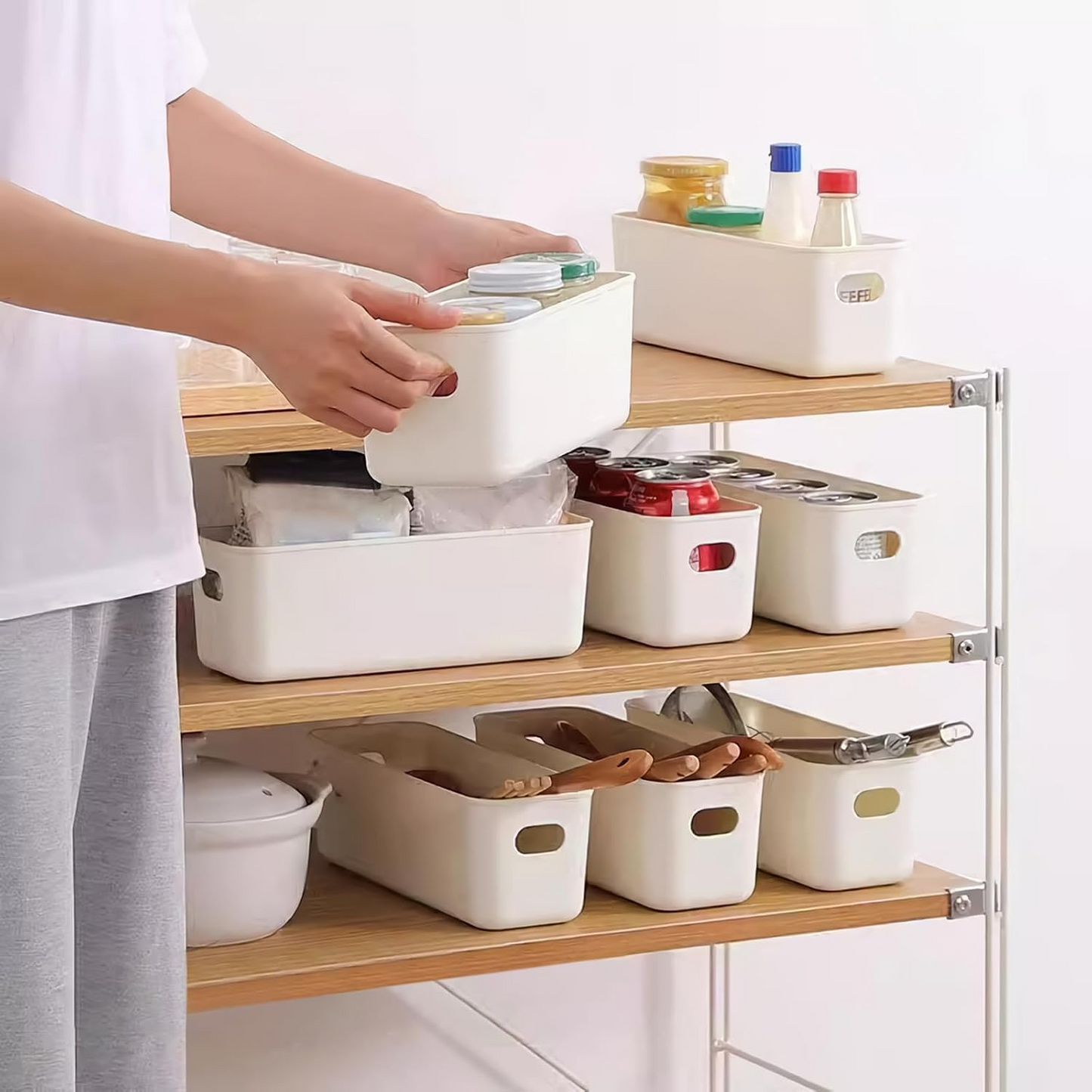 Storage Basket 10PCS Plastic Organizer Bins With Handles, 8.9"×3.7"×2.8" Stackable Storage Boxes For Kitchen, Fridge, Bathroom, Cabinet, Closet & Home Organization