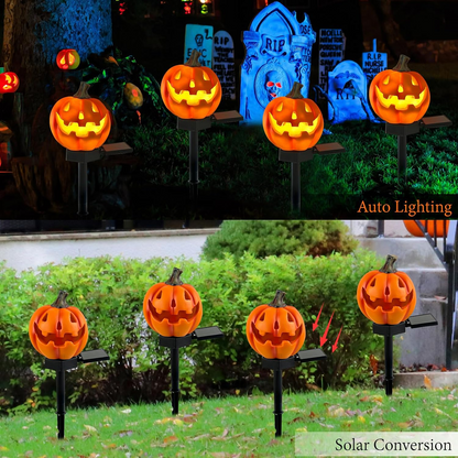 Solar Pumpkin Lights, 3 & 6 Pack 15.5"*3.15" Halloween Pathway Stake Lights Waterproof Solar Powered Jack-O'-Lantern, Orange & Black Plastic, for Outdoor Lawn Yard Garden Spooky Decor