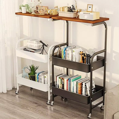 3-Tier Rolling Cart in Black & White - Multi-Functional Desktop Organizer for Snacks, Books & More | Ideal for Home or Office | Durable Metal Frame Kitchen Storage Solution