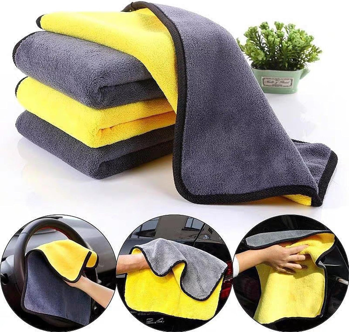 10/20 Pack Cleaning Towels, Premium Microfiber Coral velvet Washing and Detailing Towels for Car Detailing Household Cleaning Ultra-Soft Super Absorbent, Lint Streak-Free 11.8"x11.8” Cleaning Cloth (Yellow/Grey)