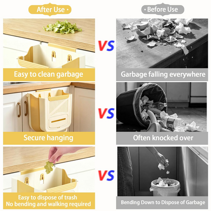 Hanging Trash Can for Kitchen Cabinet Door, Collapsible & Wall Mounted Space Saving Waste Bin, 3 Colours Durable PP Plastic, for Kitchen Bathroom Car Office Household Cleaning